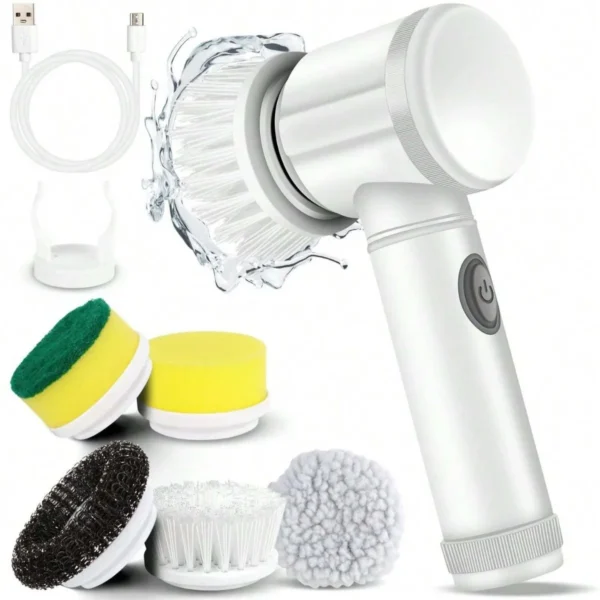 Electric Spin Scrubber, Bathroom Cordless Cleaning Brush Power Scrubber with 5 Replaceable Brush Heads, Electric Cleaning Brush - Image 7
