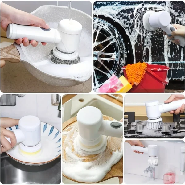 Electric Spin Scrubber With 5 Replaceable Brush Head Power  Electric Cleaning Brush Handheld Rechargeable Shower Scrubber - Image 6