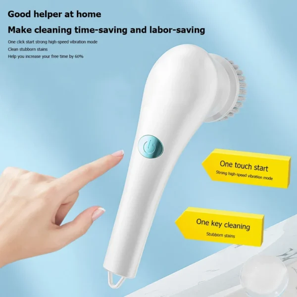 Electric Spin Scrubber with 5 Brush Heads Cordless Portable Cleaning Brush Handheld Scrubber Suitable for Bathroom Kitchen Tool - Image 2
