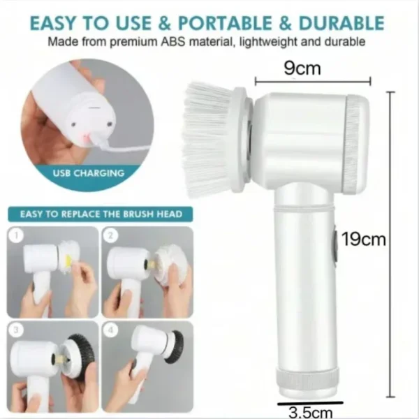 Electric Spin Scrubber,Bathroom Cleaning Brush Power Scrubber with 5 Replaceable Brush Heads, Electric Cleaning Brush - Image 3