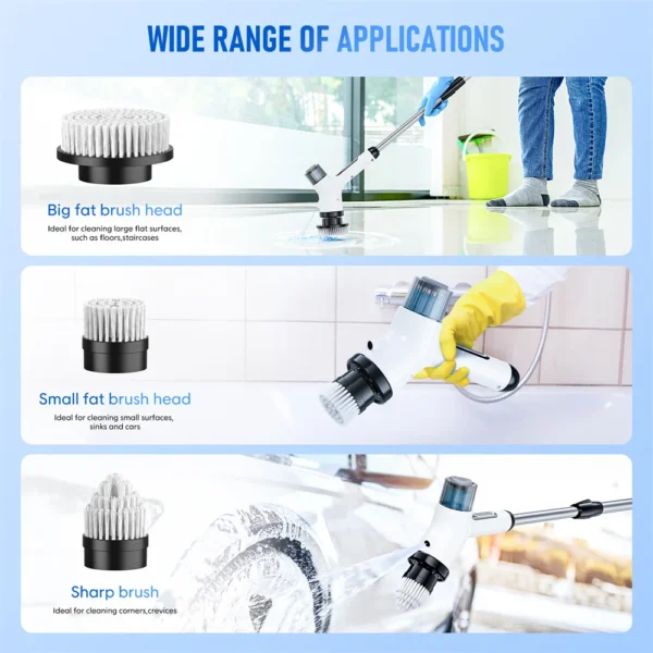 Electric Spin Scrubber with Water Spray Function for Cleaning Bathroom Cordless Clean Brush with 2 Speeds Adjustable Brush Heads - Image 5
