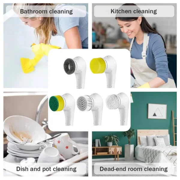 Electric Spin Scrubber with 5 Brush Heads Cordless Portable Cleaning Brush Handheld Scrubber Suitable for Bathroom Kitchen Tool - Image 6