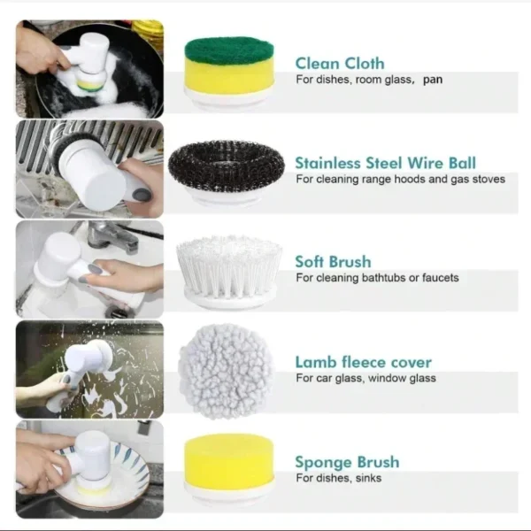 Electric Spin Scrubber,Bathroom Cleaning Brush Power Scrubber with 5 Replaceable Brush Heads, Electric Cleaning Brush - Image 5