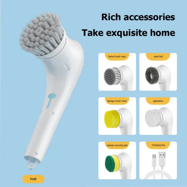 Electric Spin Scrubber Effortless Cleaning with 5 Replaceable Brush Heads USB Rechargeable 360°Power Scrubber Mop Electric Brush - Image 5