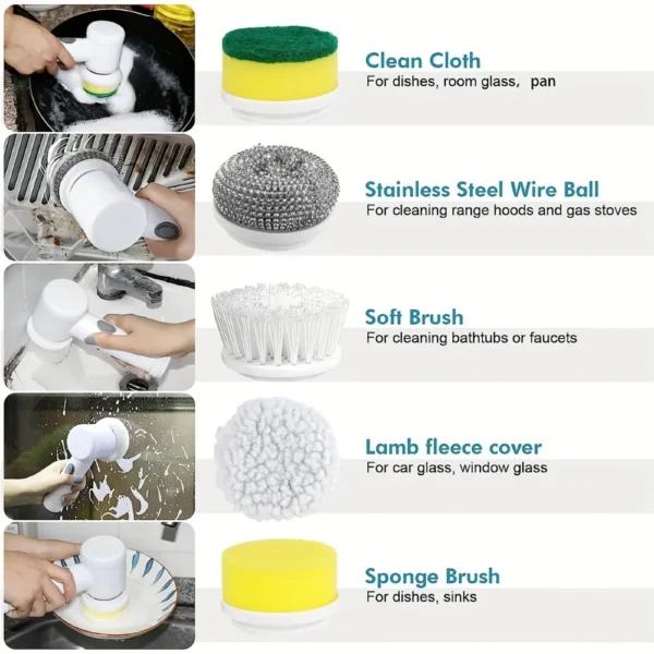 Electric Spin Scrubber With 5 Replaceable Brush Head Power  Electric Cleaning Brush Handheld Rechargeable Shower Scrubber - Image 5