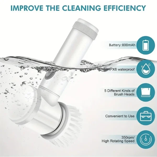 Electric Spin Scrubber With 5 Replaceable Brush Head Power  Electric Cleaning Brush Handheld Rechargeable Shower Scrubber - Image 2