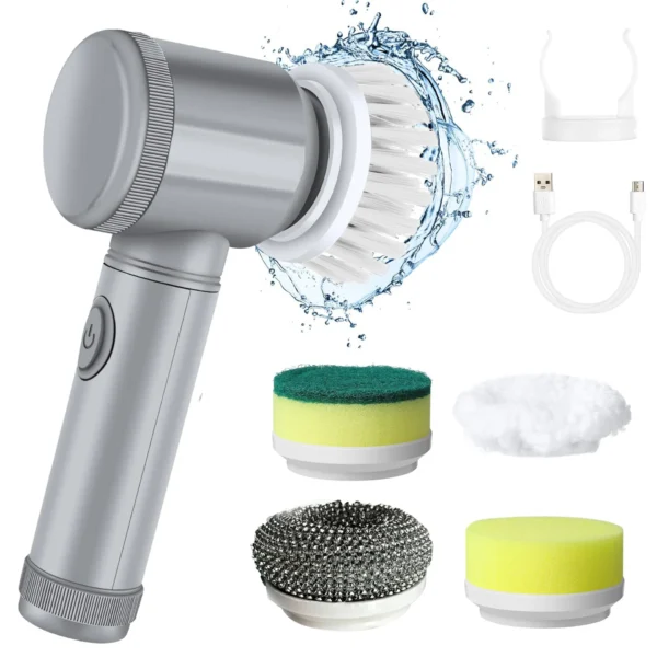 Electric Spin Scrubber, Bathroom Cordless Cleaning Brush Power Scrubber with 5 Replaceable Brush Heads, Electric Cleaning Brush - Image 3