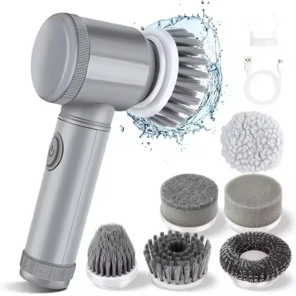 Electric Spin Scrubber 6 Replaceable Heads Handheld Cleaning Brush Bathroom Kitchen Window Bottle Designed Sponge Style - Image 7