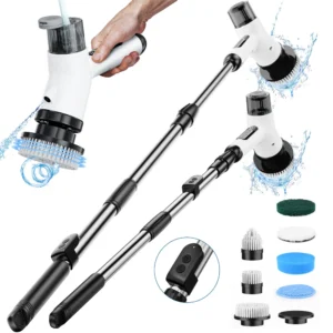 Electric Spin Scrubber with Water Spray Function for Cleaning Bathroom Cordless Clean Brush with 2 Speeds Adjustable Brush Heads