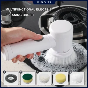 Electric Spin Scrubber,Bathroom Cleaning Brush Power Scrubber with 5 Replaceable Brush Heads, Electric Cleaning Brush