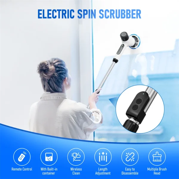 Electric Spin Scrubber with Water Spray Function for Cleaning Bathroom Cordless Clean Brush with 2 Speeds Adjustable Brush Heads - Image 3