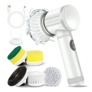 Electric Spin Scrubber with 5 Brush Heads, Wireless USB Rechargeable Multi-Surface Cleaner for Bathroom Kitchen Glass Utensils