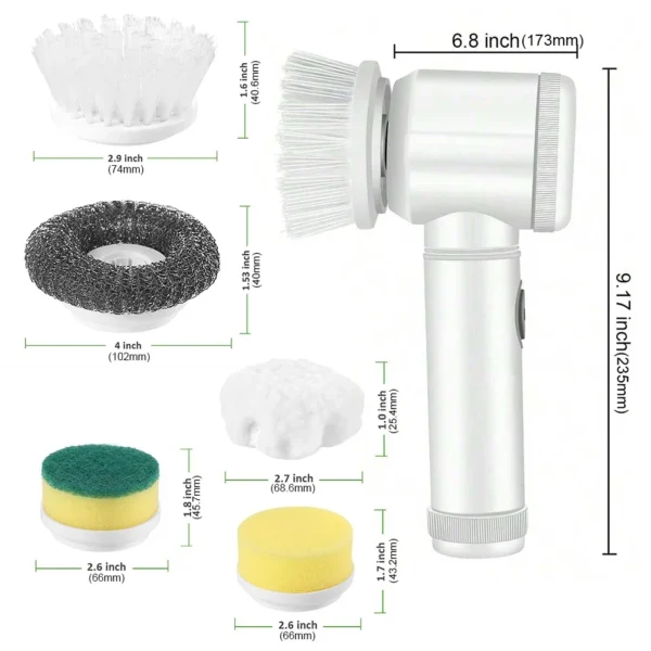 Electric Spin Scrubber USB Rechargeable with 5PCS Brush Heads Kitchen Dishwashing Brush Bathtub Tile Professional Cleaning Brush - Image 6