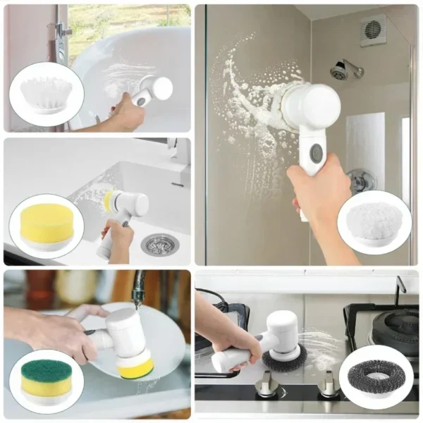Electric Spin Scrubber,Bathroom Cleaning Brush Power Scrubber with 5 Replaceable Brush Heads, Electric Cleaning Brush - Image 2