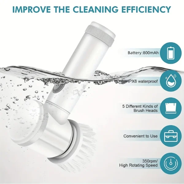 Electric Spin Scrubber With 5 Replaceable Brush Head Power  Electric Cleaning Brush Handheld Rechargeable Shower Scrubber - Image 2