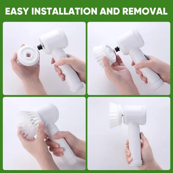 Electric Spin Scrubber USB Rechargeable with 5PCS Brush Heads Kitchen Dishwashing Brush Bathtub Tile Professional Cleaning Brush - Image 3
