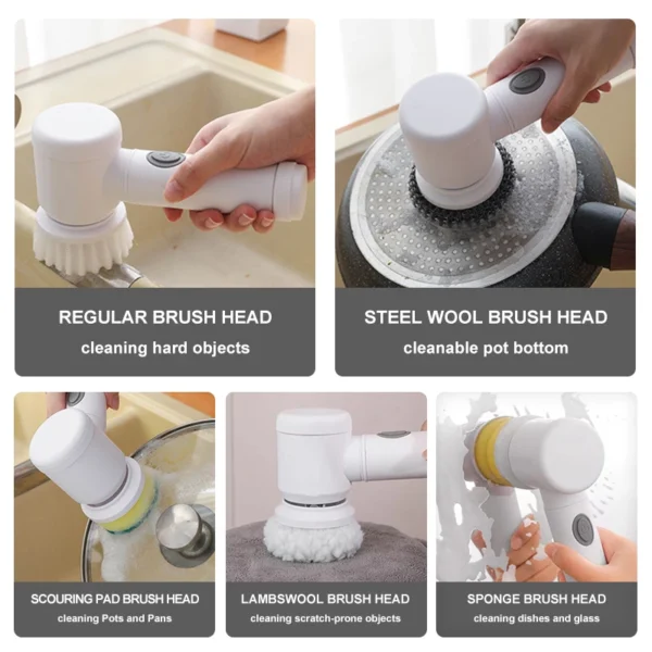 Electric Spin Scrubber,Bathroom Cleaning Brush Power Scrubber with 5 Replaceable Brush Heads, Electric Cleaning Brush - Image 2
