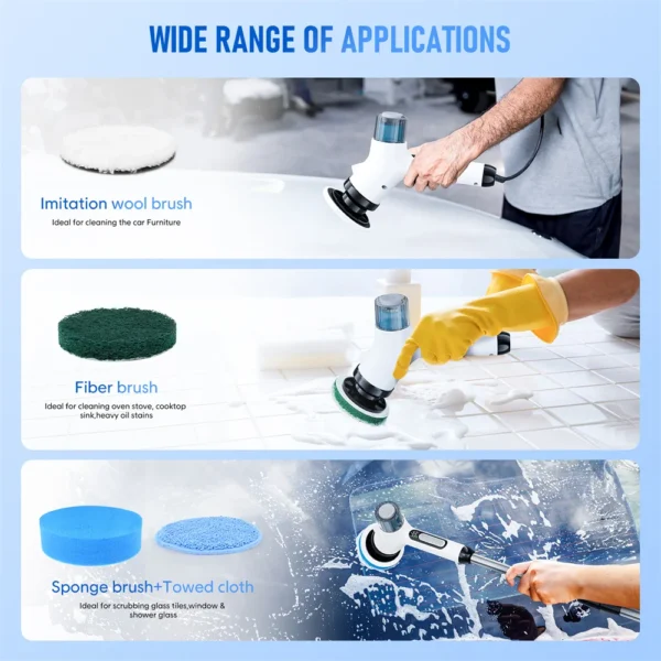 Electric Spin Scrubber with Water Spray Function for Cleaning Bathroom Cordless Clean Brush with 2 Speeds Adjustable Brush Heads - Image 6