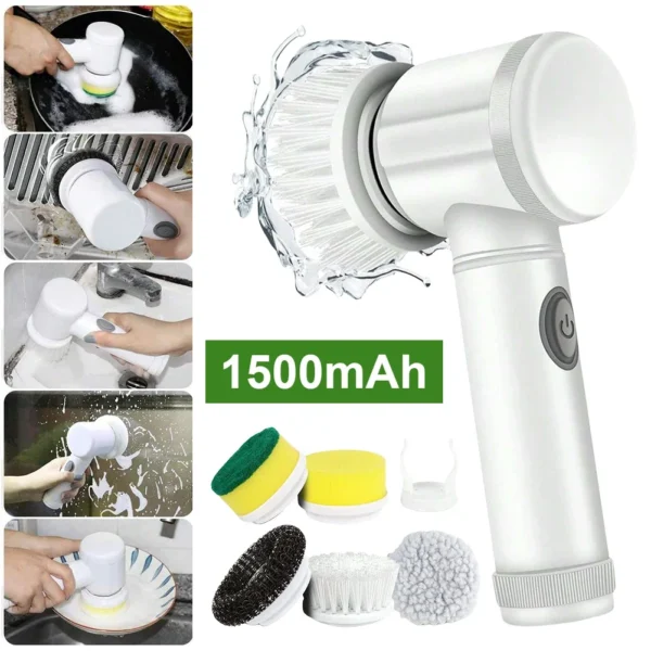 Electric Spin Scrubber USB Rechargeable with 5PCS Brush Heads Kitchen Dishwashing Brush Bathtub Tile Professional Cleaning Brush