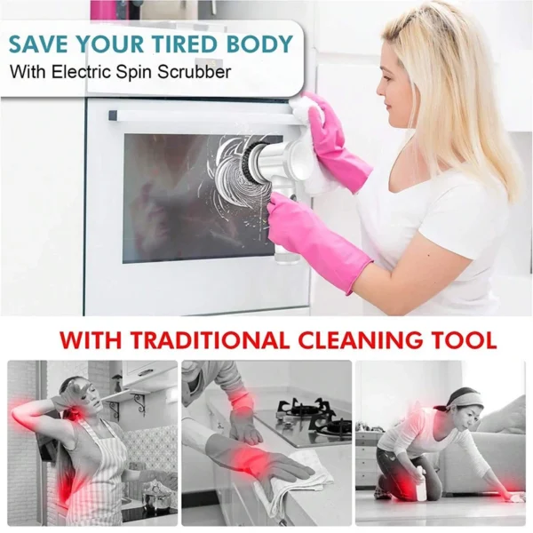 Electric Spin Scrubber with 5 Brush Heads, Wireless USB Rechargeable Multi-Surface Cleaner for Bathroom Kitchen Glass Utensils - Image 6