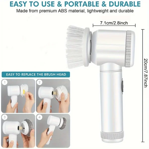 Electric Spin Scrubber With 5 Replaceable Brush Head Power  Electric Cleaning Brush Handheld Rechargeable Shower Scrubber - Image 3